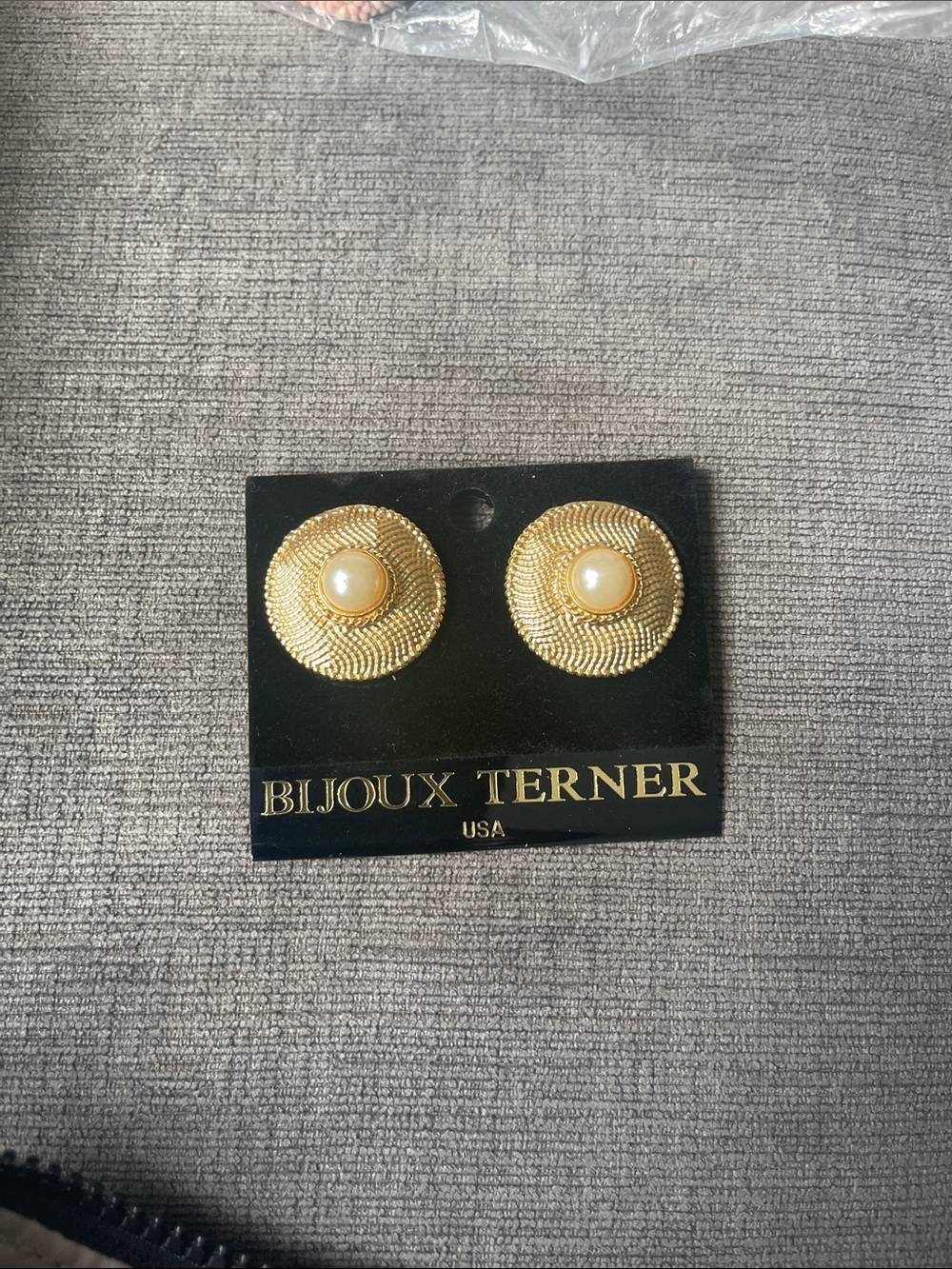 Bijoux Terner Gold-Tone Button Earrings with Pearl Center